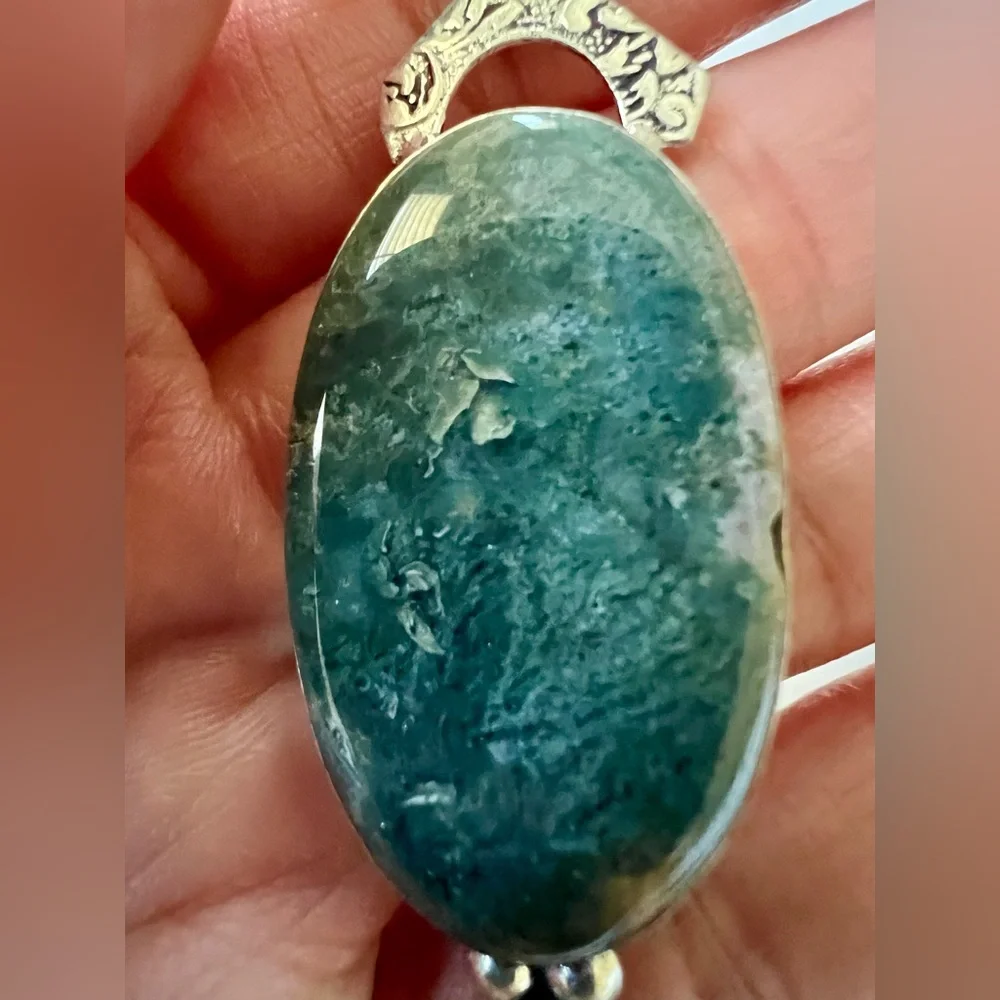 925 Earth Stone MOSS AGATE Pendant Necklace